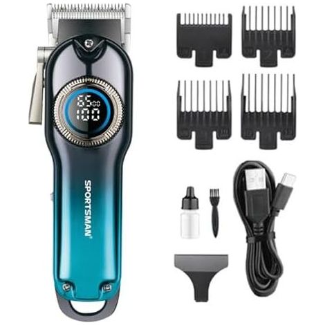 Elektrischer Haarschneider, Hochleistungsmotor, intelligentes LED-Digitaldisplay, USB-Schnellladefunktion, 150 Minuten Akkulaufzeit, kabelloses Schneideset (Blau) (1/5)