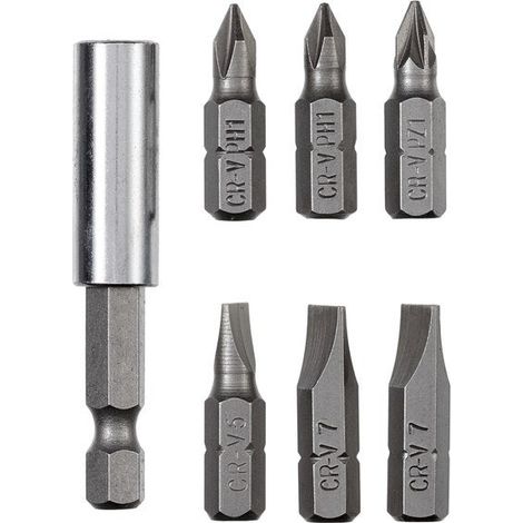 CENTRALE BRICO Lot de 6 embouts de vissage 25 mm PZ1/PH1/SL5/SL7+ porte-embout (1/2)