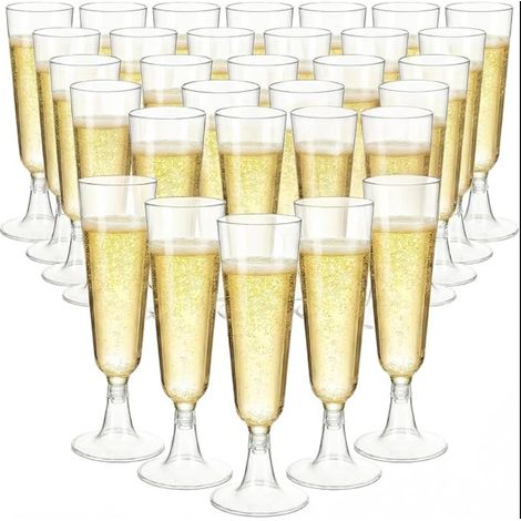 Plastic Champagne Flutes Clear Stem Glasses with Removable Base Reusable Solid Cups for Wedding Birthday Party (1/5)