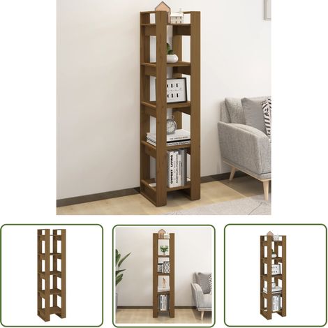 The Living Store Bibliothèque/Séparateur de pièce Marron miel 41x35x160 cm Pin - Bibliothèque - Meuble De Rangement - Étagère - Séparateur De Pièce - Bibliothèque Rustique (1/5)