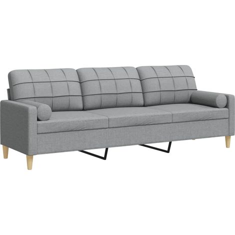 Sofa 3-Sitzer mit Zierkissen Hellgrau 210 cm Stoff vidaXL