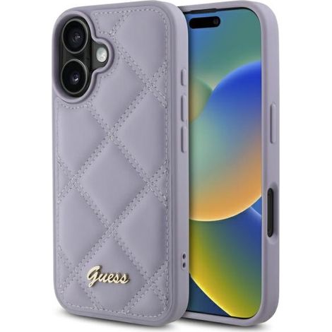 Guess iPhone 16 Hülle aus Hartmetall mit Logo, helllila (1/5)