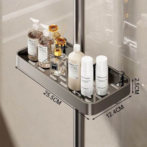 (Gris, sans barre) Étagère de rangement pour salle de bain, barre de douche effet pluie, organisateur sans perçage, porte-gel douche et shampoing. (1/5)