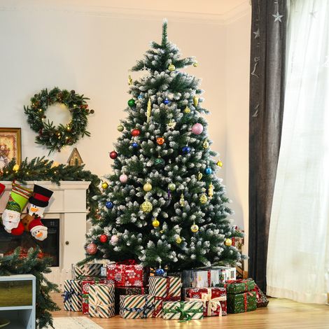 Sapin de Noël artificiel 210 cm avec 2012 branches à pointes blanches - support métallique réaliste (1/5)