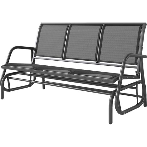 Banc de jardin à bascule 3 places en métal capacité 300 kg pour terrasse 147 x 70 x 85 cm gris foncé (1/4)