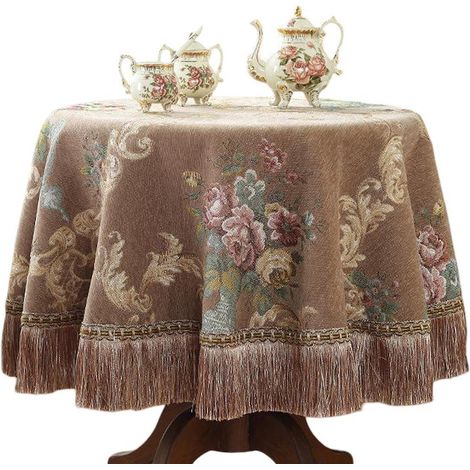 Fata de masa, design elegant, culoare maro, 90x90cm (cu ciucuri de 10cm pe fiecare latura) (1/5)