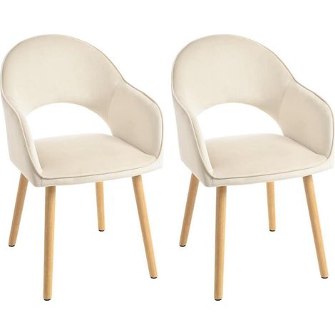 Esszimmerstühle 2er Set Beige Samt mit Holzbeinen und Armlehnen (1/5)