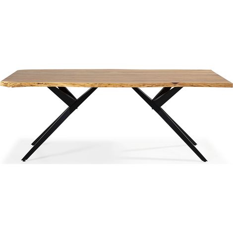 Table à manger, table de repas rectangulaire en acacia coloris naturel, pieds en métal noir - Longueur 200 x Profondeur 100 x Hauteur 76 cm (1/5)