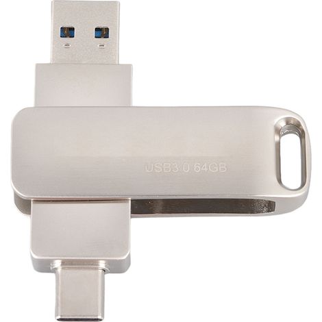 Clé USB métallique 2 en 1 rotative 64 Go Type C double port pour ordinateur Android