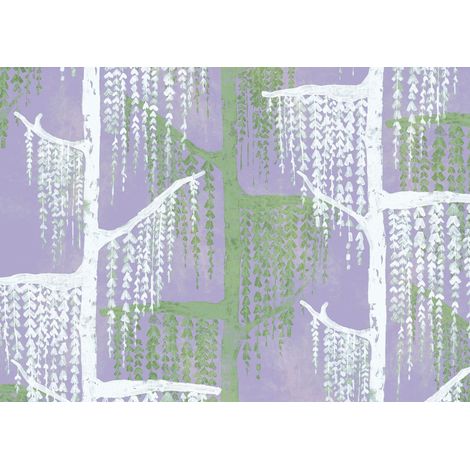 papier peint panoramique arbres violet, vert et blanc - Komar (1/4)