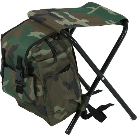 Comodo sgabello da campeggio/pesca pieghevole con borsa per il trasporto, ideale per attività all'aperto.