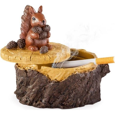 Cendriers d'extérieur pour cigarettes Cendrier mignon en résine en forme d'écureuil avec couvercle pour la maison et le jardin (1/5)