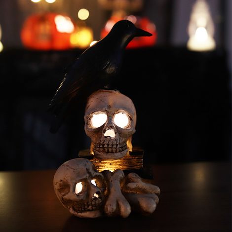 Lampe squelette d'Halloween en résine décorative lumineuse, lampe corbeau pour fêtes et festivals. (1/4)