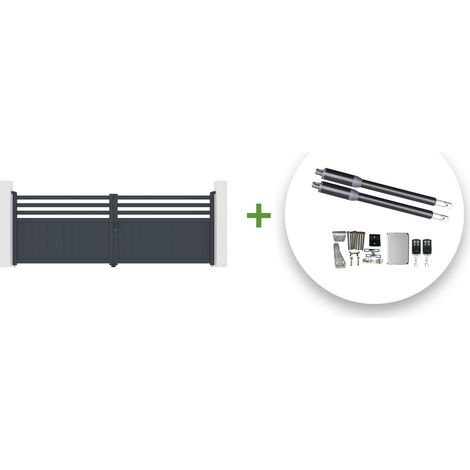 Portail battant électrique NEVIS 400x140cm GRIS + Motorisation RANGER B150 (1/5)