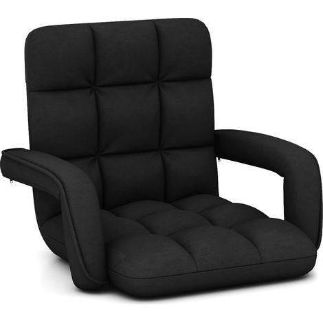 COSTWAY Floor Gaming Chair Adults 6-Position Adjustable Lazy Sofa Chair-Black (1/5)
