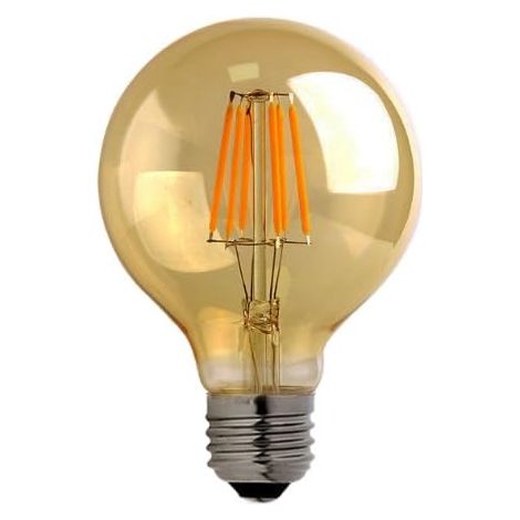 1PACK G80 6W Ambré LED Ampoule de Filament Forme classique sphérique,220V E27 Culot, Blanc Chaud 2700K, Angle de Faisceau 360°, Equivalent à 60 Watt (1/5)