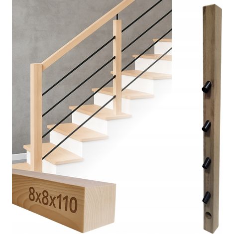 Poteau en bois - 8 x 8 x 110 cm - Chêne - Kit de montage complet - Robuste et esthétique