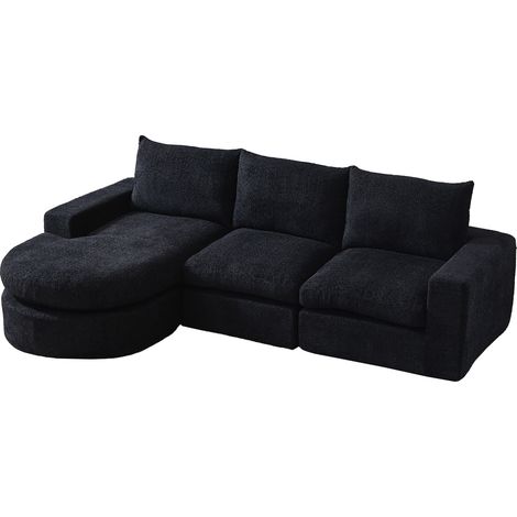 Divano modulare a L in ciniglia nero con chaise longue reversibile 250 x 160 x 80 cm MODENUIT (1/5)
