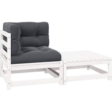Salon de jardin 2 pcs Ensemble Table et Chaise de Jardin - avec coussins Blanc Bois de pin massif BV584775 - BonneVie (1/5)