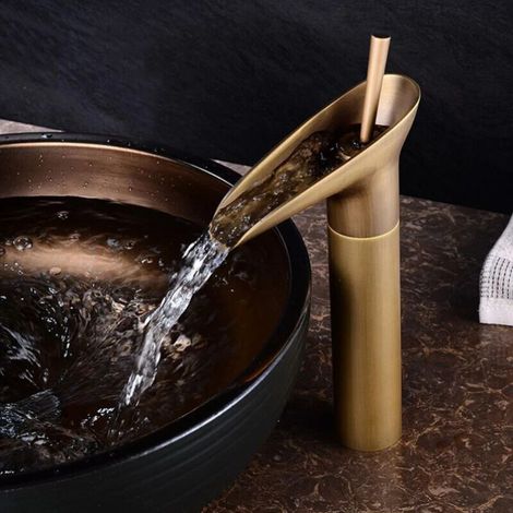 Vintage Style Waterfall Faucet Bathroom Sink Faucet Brass Basin Water Tap High Single Lever Mixer Tap (1/5)
