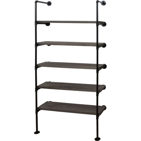 Standregal HHG-451, Wohnregal Bücherregal Ablageregal, Industriedesign Holz Metall, 165x80x28cm grau-braun