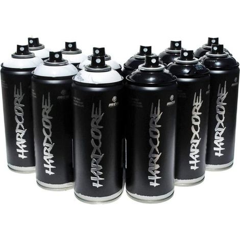 Lot 12 Bombes Peinture Mtn Hardcore Noir Et Blanc (1/2)