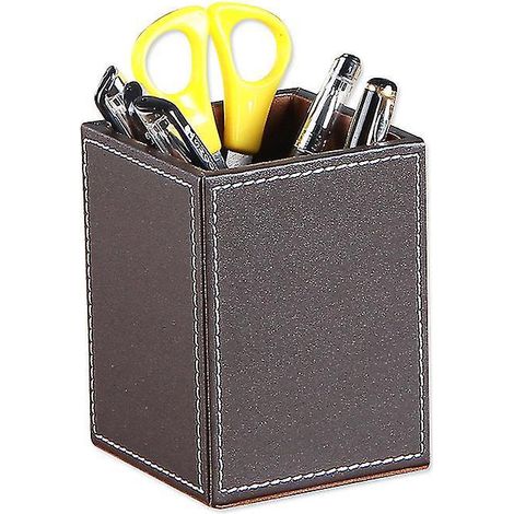 Pot à crayons carré en similicuir, porte-stylos, gobelet, organiseur de bureau, étui de rangement, accessoires de bureau, boîte de rangement (3,35 x 3,35 x 4,72 pouces)