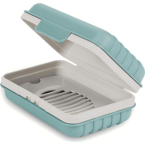 Porte-savon double couche avec couvercle et évacuation, bleu, 127,65cm, un porte-savon, hermétique, portable, idéal pour les voyages. (1/4)