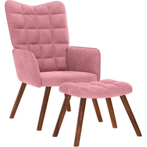 Fauteuil lounge en velours rose avec repose-pieds (1/5)