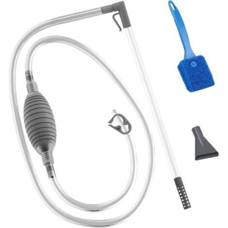 Aspirateur Aquarium, Nettoyage Aquarium avec 1 Brosse de Nettoyage Bleue Siphon pour Vidange Complète pour Aquarium Changer l'eau Nettoyage Graviers et Sable (Gris) (1/5)