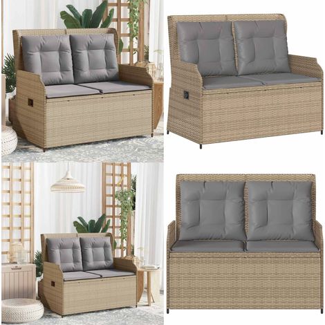 Gartenbank Verstellbar mit Kissen Beige Poly Rattan - Relaxbank - Sitzbank (1/5)