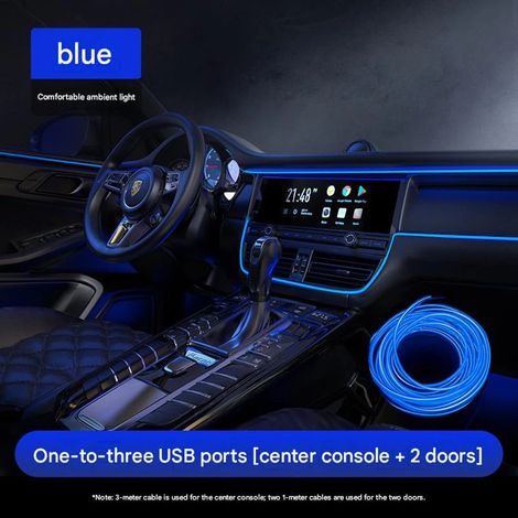 USB-LED-Ambientebeleuchtungsset fürs Auto – Innenraum-Lichtleiste für Armaturenbrett und Türen, keine Verkabelung erforderlich, 1 Set, Blau