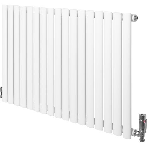 Radiador Ovalado Columna Simple  Blanco 970W 600x1020mm + Válvulas Termostáticas – Calefacción Hogar Eficiente Estilo Contemporáneo Acero Premium - Fácil Instalación y Bajo Consumo