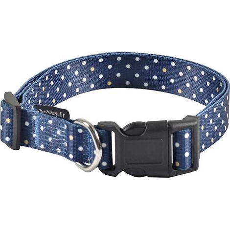 Collare blu 1 x 18-28 cm: Collare in nylon blu decorazioni a pois bianchi modello Pretty per cani