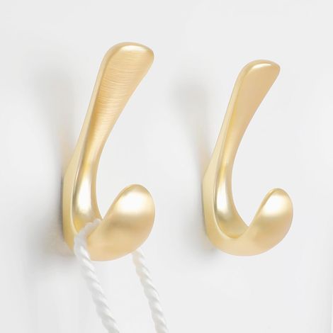 Set mit 2 wandmontierten Handtuchhaken für Badezimmer, gebürstetes Gold-Finish, für Handtücher, Bademäntel und Badetücher.