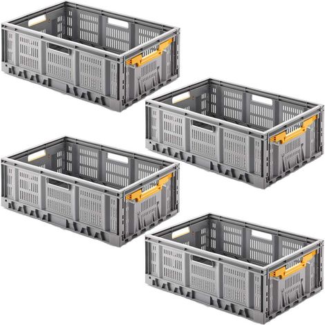 BRB Lot de 4 boîtes à légumes pliables Gris 600 x 400 x 233 mm 46 l
