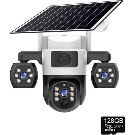 WiFi Security Cameras 3 Lens 3 Screen 10X Zoom Solar Outdoor Camera Waterproof Night Vision CCTV Security Protection(WiFi Camera 128G) (1/5)