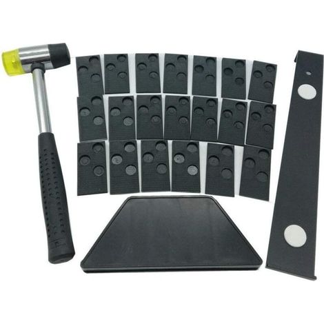 Kit d'installation pour installation de sol stratifié en bois avec cale à frapper, outil d’emboitage, maillet et 20 entretoises (1/5)