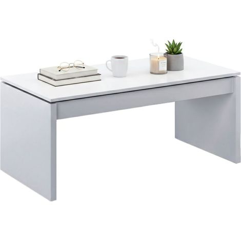 Dmora Mesa de centro con tapa elevable y espacio de almacenamiento, color blanco brillo, Medidas 102 x 43 x 50 cm (altura regulable de 43 a 54 cm), con embalaje reforzado