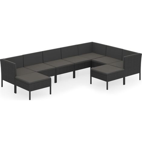 Mobili da giardino mobili da esterno Set di mobili da 9 pezzi con cuscini in resina intrecciata nera