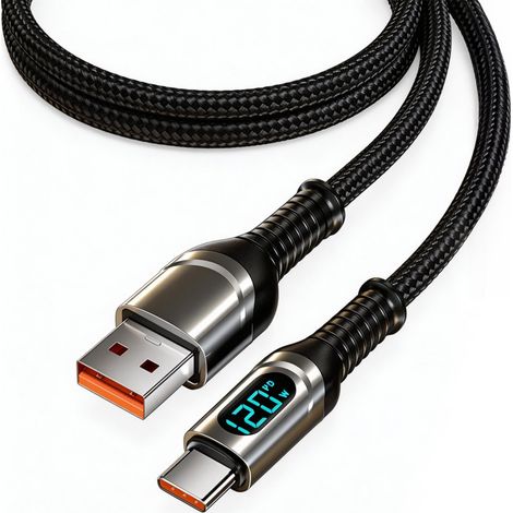 Cable de carga rápida PD120W, cable de datos de carga ultrarrápida, pantalla digital inteligente en tiempo real, USB Tipo-C