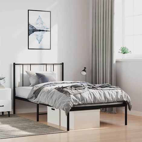 Estructura cama sin colchón con cabecero metal negro 100x190 cm