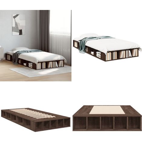 Cadre de lit sans matelas chêne marron 90x190 cm - Cadre De Lit - Lit Simple - Lit En Bois - Meuble Chambre - Literie - Home & Living (1/5)