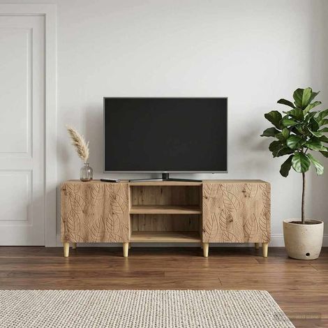 Meuble TV vintage 150 x 31 x 50 cm, bois d’ingénierie, chêne artisanal, 2 portes - PANGIVO (1/5)
