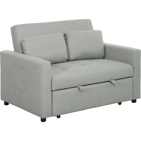 HOMCOM 2 Seater Sofa Bed Convertible Bed Settee with Cushions, Pockets Light Grey