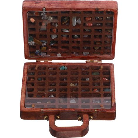 Boîte de Collection de Pierres Vintage en Bois Compartiments Multiples Mini Vitrine à Minéraux pour Rangement de Cristaux et Spécimens Étui Compact pour Exposition Décorative (1/5)