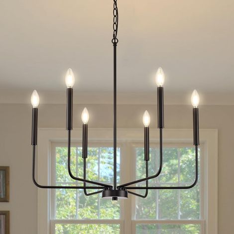 1 Lustre Industriel Noir, 6 Lumières E14, Hauteur Réglable 70-170cm, Fer Résistant, Pour Salle À Manger Cuisine