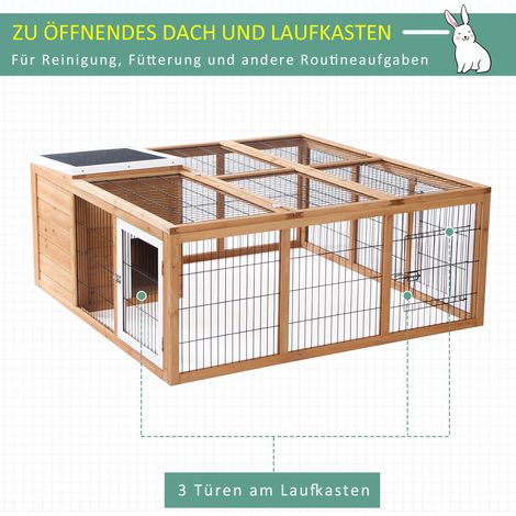 Cage pour petits animaux avec enclos extérieur, toit ouvrant, résistant aux intempéries, 123 cm x 120 cm x 52 cm, marron (1/5)