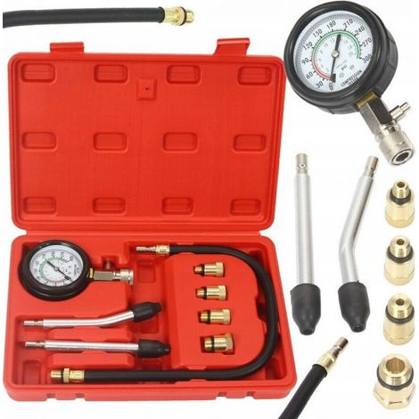 SET KIT TESTER MISURATORE COMPRESSIONE PER MOTORE BENZINA 8PZ CILINDRO PISTONE