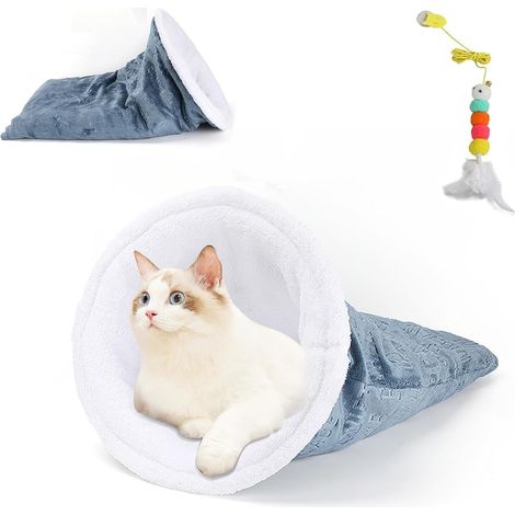 Cómodo saco de dormir de invierno para gatos: cueva autocalentable y envolvente de 360 grados, saco de dormir grande de felpa suave, adecuado para gatos de interior (B)